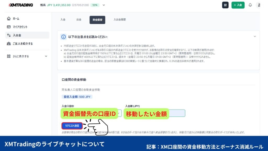 XM資金移動・振替の方法