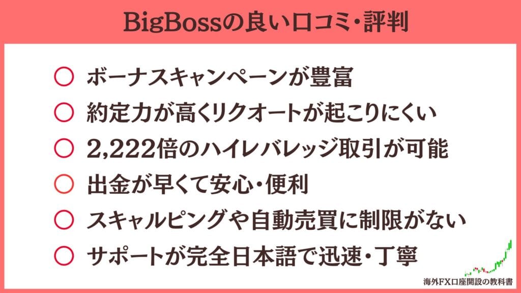 BigBoss（ビックボス）の良い評判・口コミ